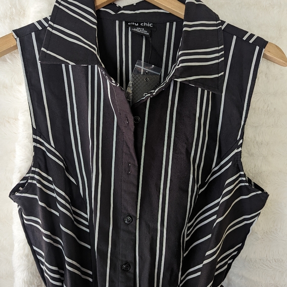 City Chic size 14 tiered button front striped, sleeveless dress. Black and white - Picture 2 of 5